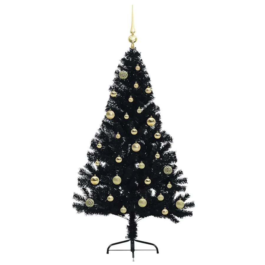 Sapin de Noël artificiel pré-éclairé Noir 150 cm PVC - 4