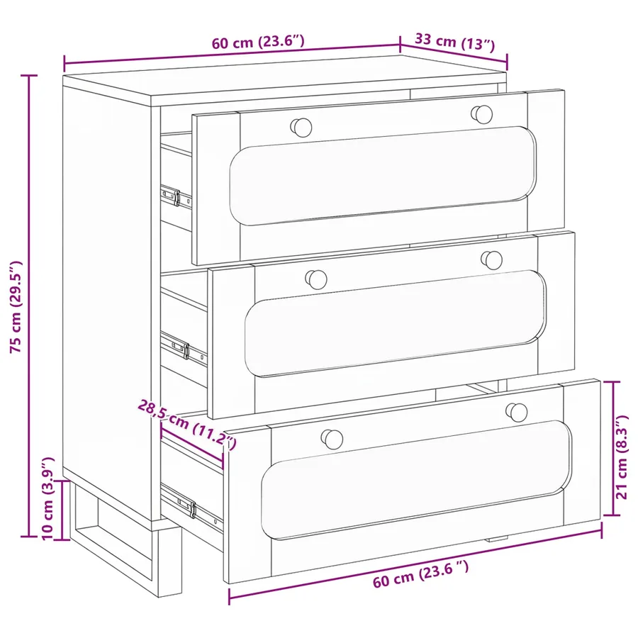 Buffet Marron 60 x 33 x 75 cm Bois de mangue massif - 11