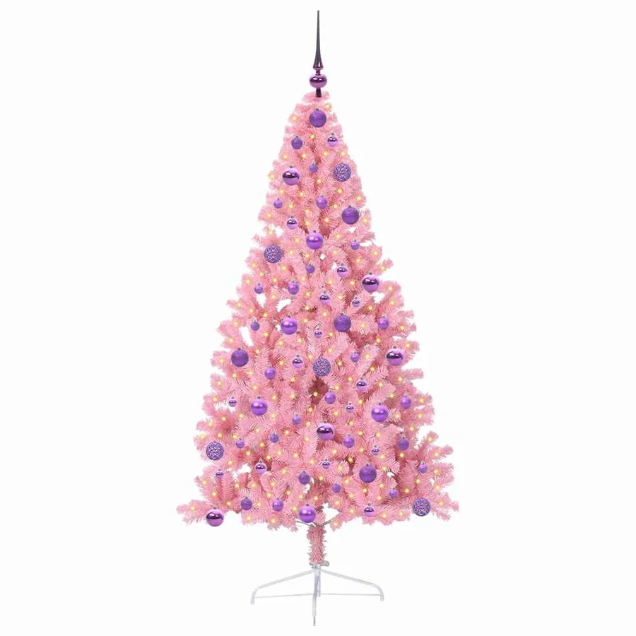 Sapin de Noël artificiel pré-éclairé Rose 180 cm PVC - 3