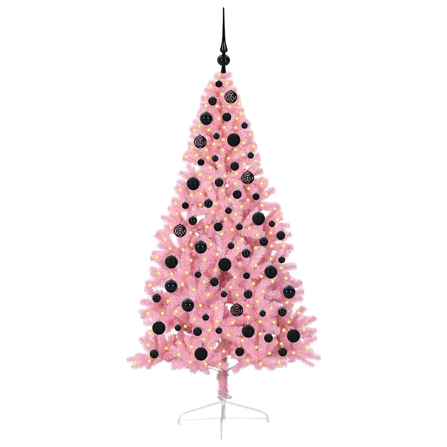 Sapin de Noël artificiel pré-éclairé Rose 180 cm PVC - 3