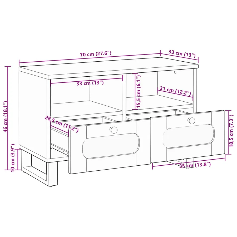 Meuble TV Marron 70 x 33 x 46 cm Bois de mangue massif - 11