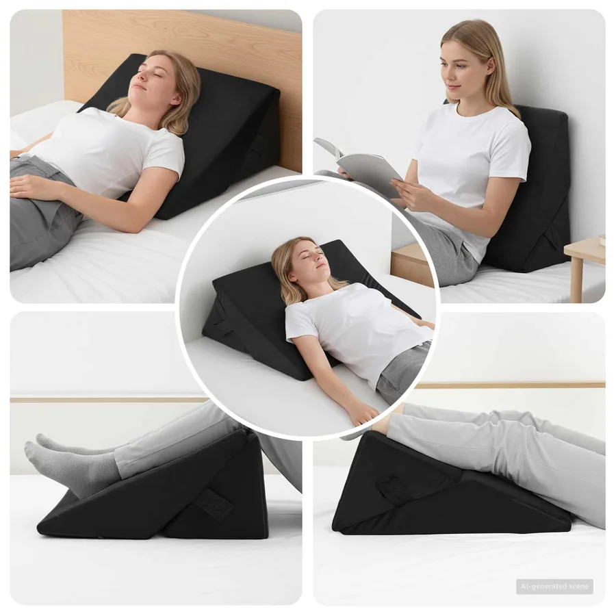 Coussin en coin Noir 55 x 55 x 26 cm Mousse à mémoire de forme