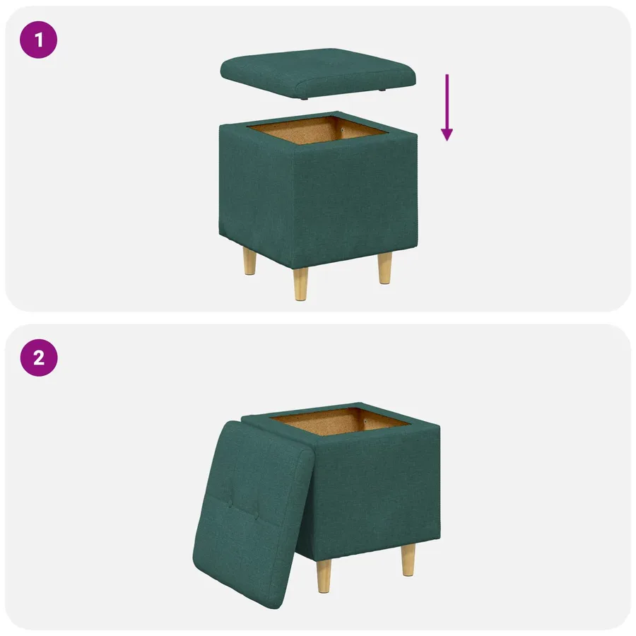 Pouf de rangement avec coussin Vert foncé 40 x 40 x 45 cm tissu - 9