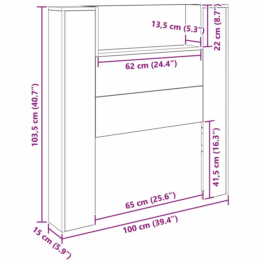 Tête de lit de rangement avec LED Chêne noir Bois d'ingénierie - 12