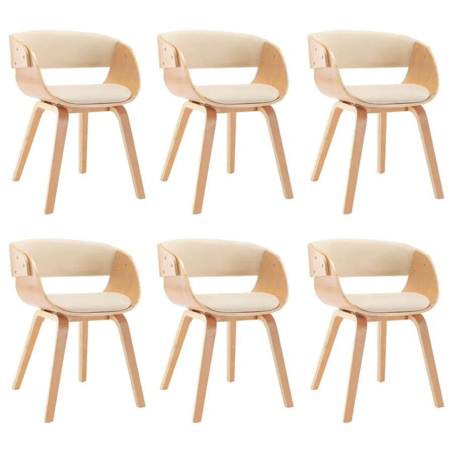 Chaises à manger lot de 6 crème bois courbé et similicuir - 2