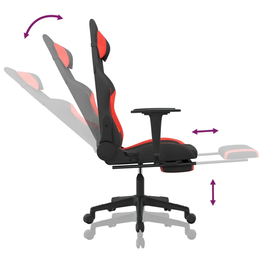 Chaise de jeu avec repose-pied Noir et rouge Tissu - 7