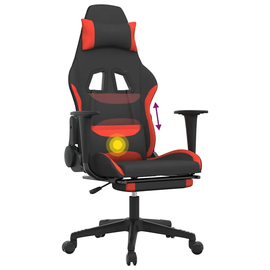 Chaise de jeu de massage avec repose-pied Noir et rouge Tissu - 12
