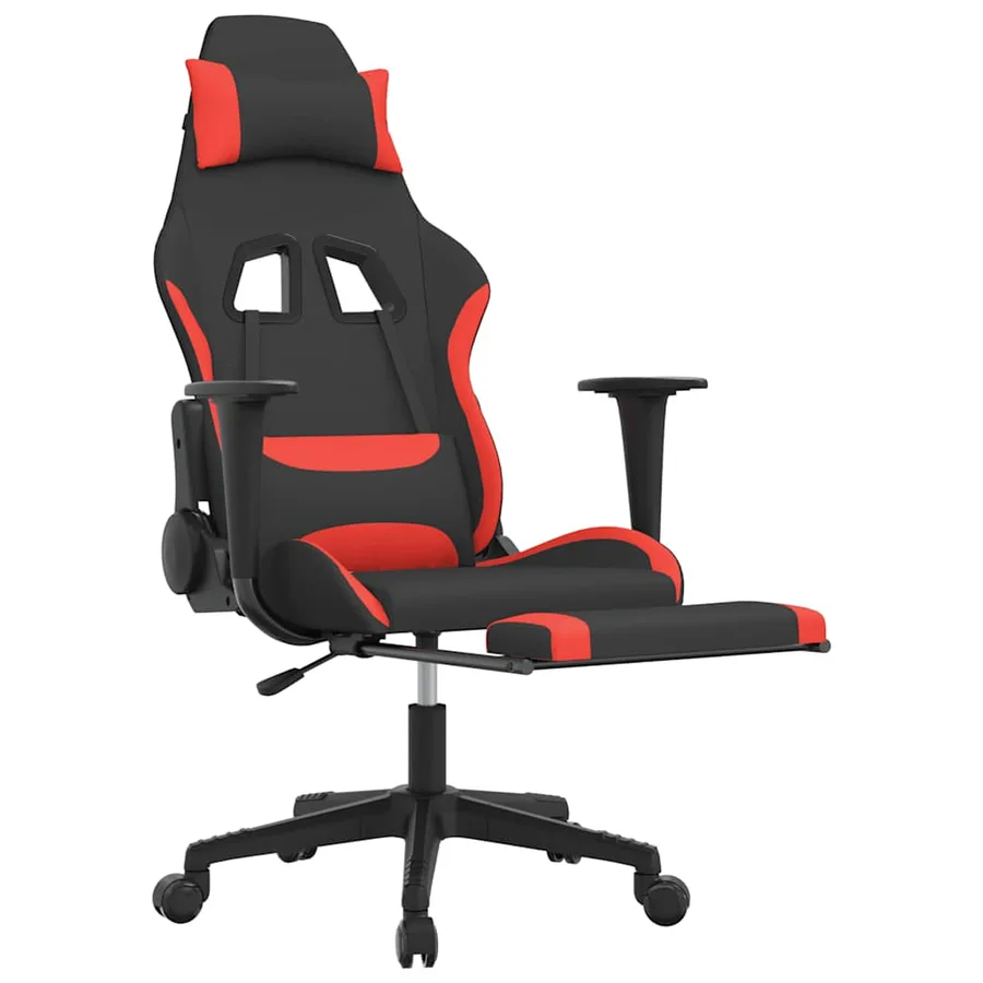 Chaise de jeu de massage avec repose-pied Noir et rouge Tissu - 6