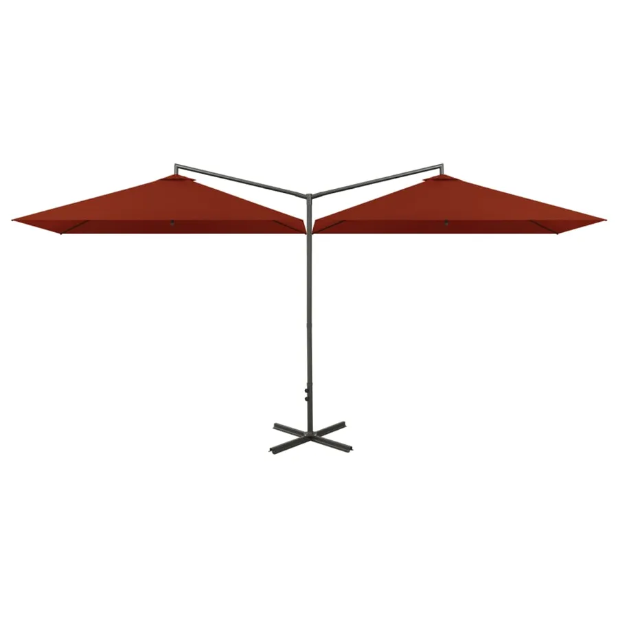 Parasol de jardin double et mât en acier terre cuite 600x300 cm - 2