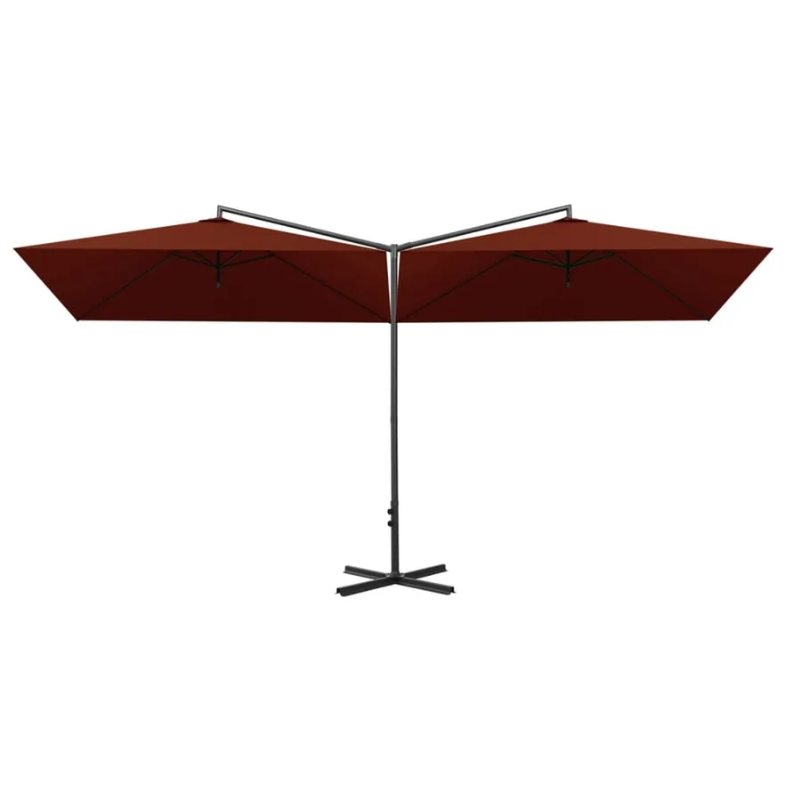 Parasol de jardin double et mât en acier terre cuite 600x300 cm - 3