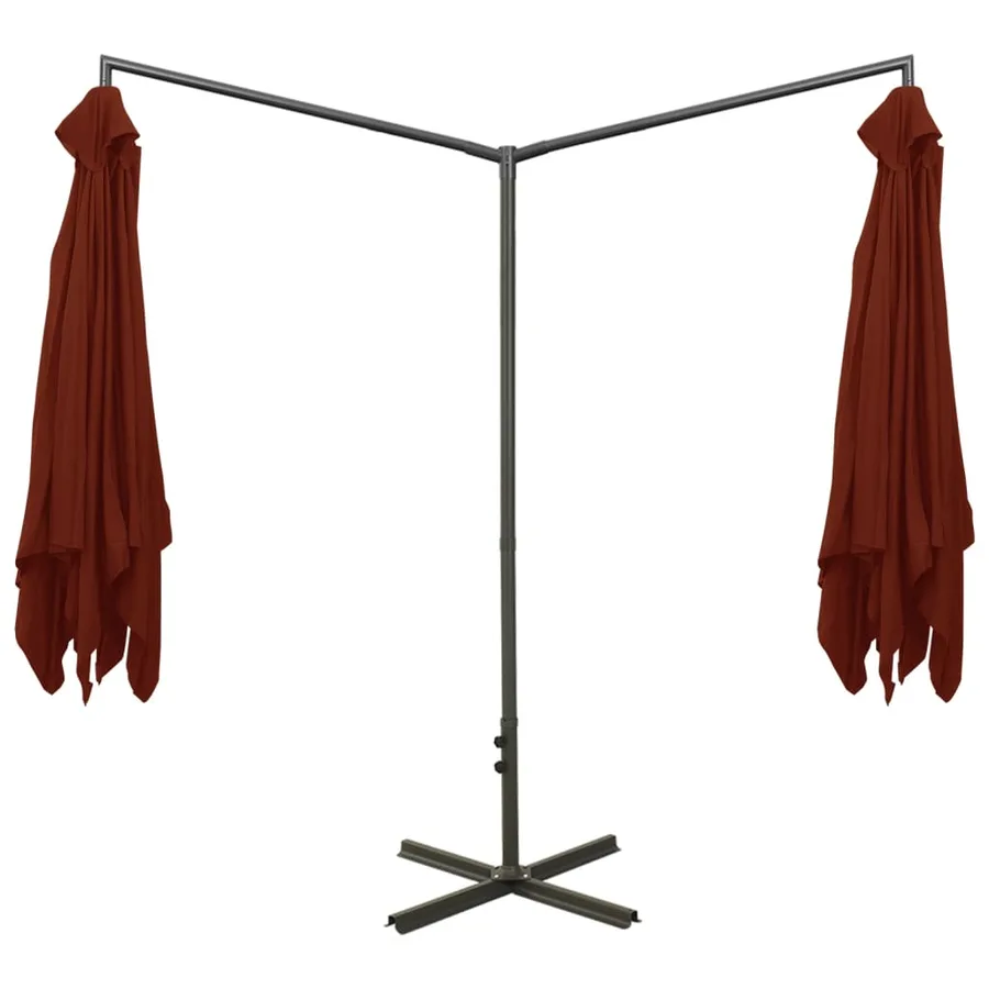 Parasol de jardin double et mât en acier terre cuite 600x300 cm - 4