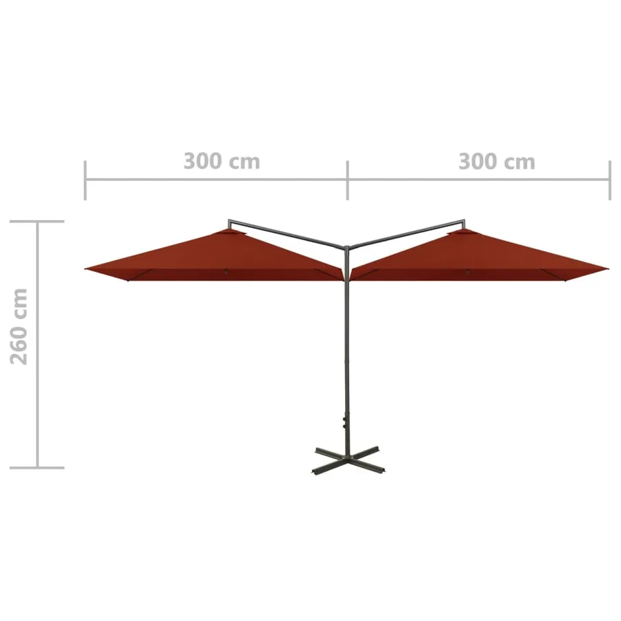 Parasol de jardin double et mât en acier terre cuite 600x300 cm - 8