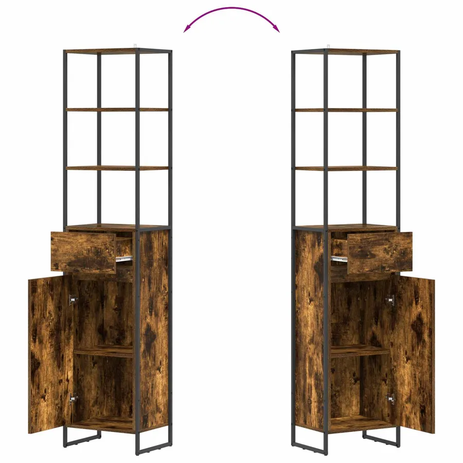 Cabinet de salle de bain avec porte Chêne Fumé 40 x 30 x 180 cm - 10