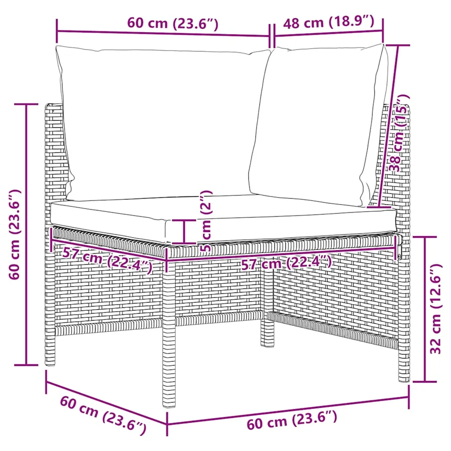 Canapé d'angle sectionnel avec coussins Gris Résine tressée - 9