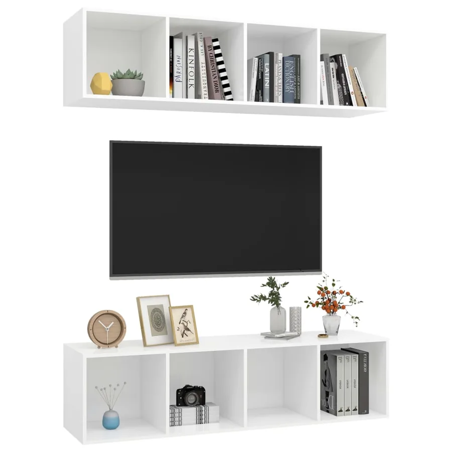 Meubles TV muraux 2 pcs Blanc Bois d'ingénierie - 3