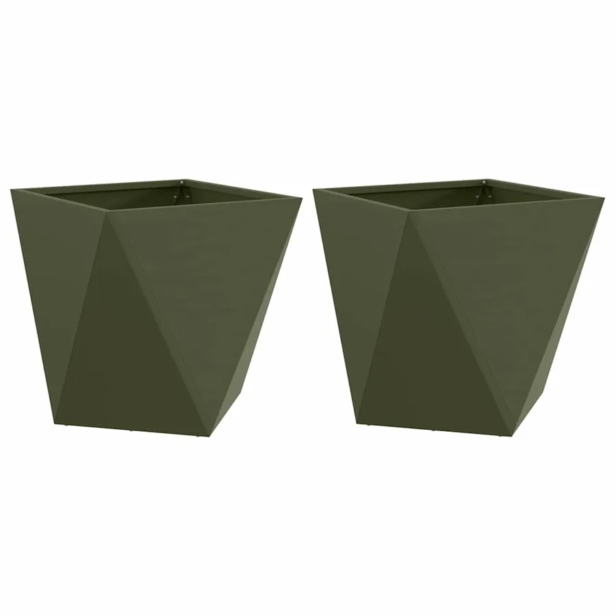Jardinière 2 pc Vert olive 50 x 50 x 50 cm Acier - 2