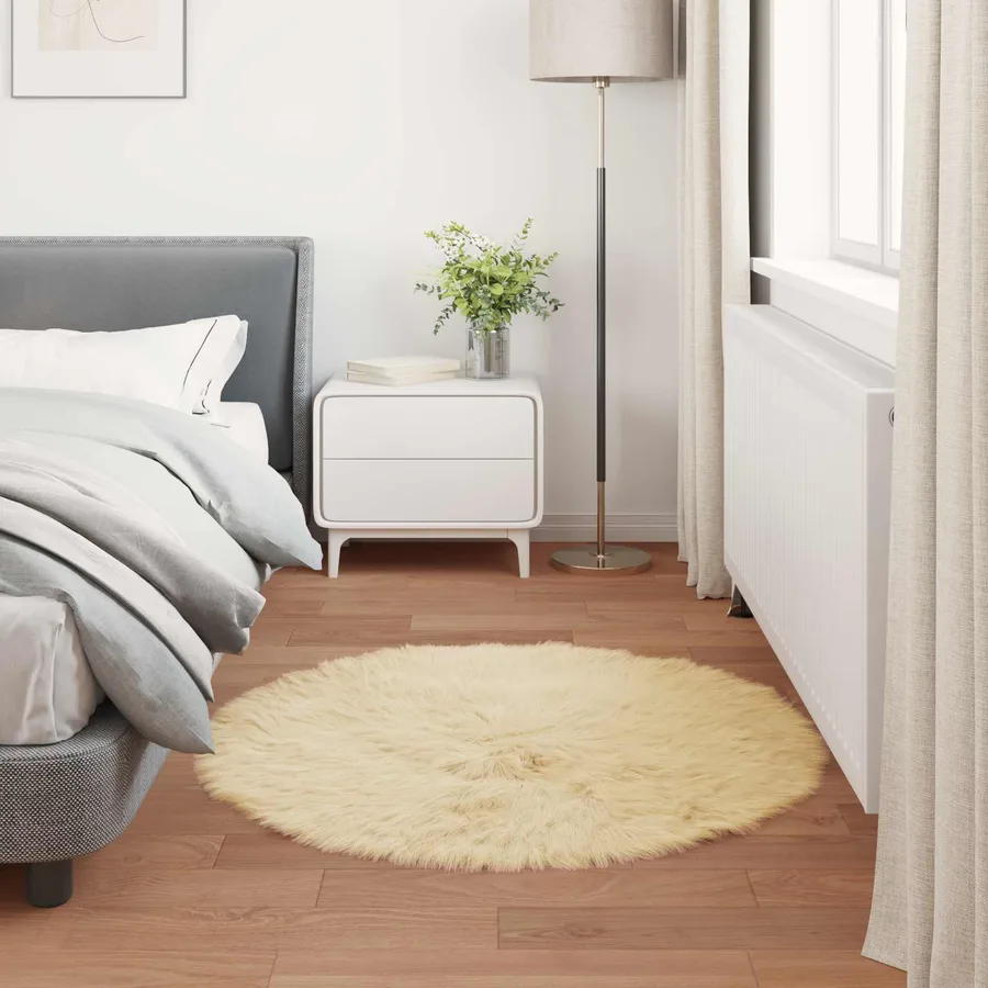 Tapis en fausse TAFALLA Crème Ø 100 cm Polyester - 4