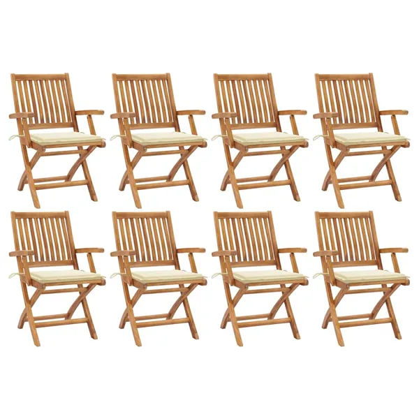 Chaises pliables de jardin avec coussins lot de 8 Teck solide