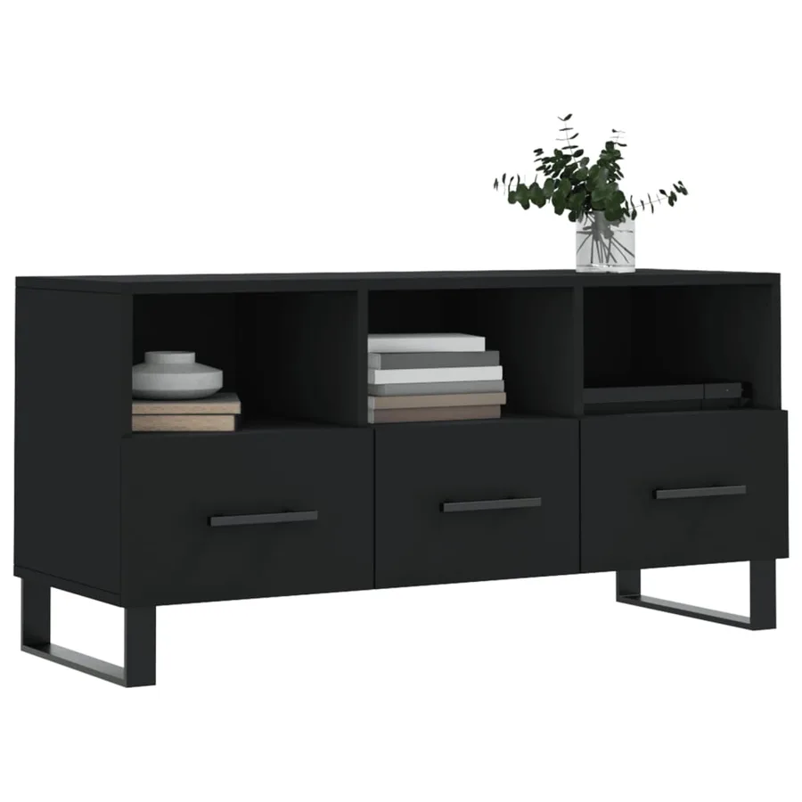 Meuble TV noir 102x36x50 cm bois d'ingénierie - 3