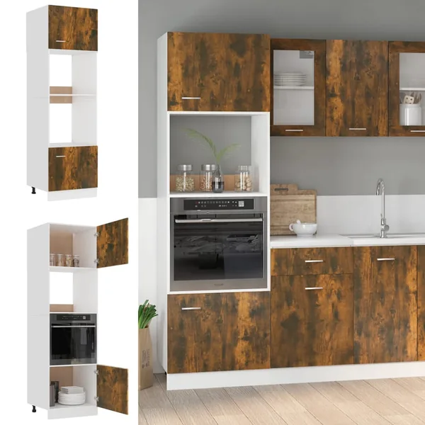 Meuble micro-ondes "Lyon" Chêne fumé 60 x 57 x 207 cm Bois d'ingénierie