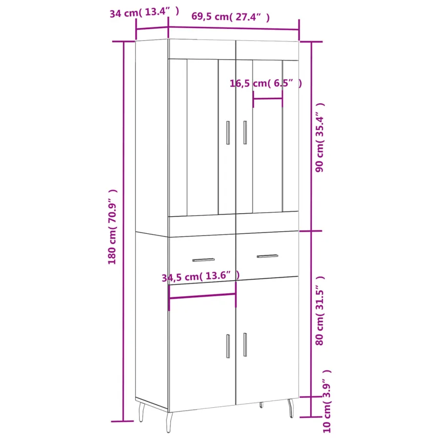 Buffet haut Gris béton 69,5x34x180 cm Bois d'ingénierie - 14