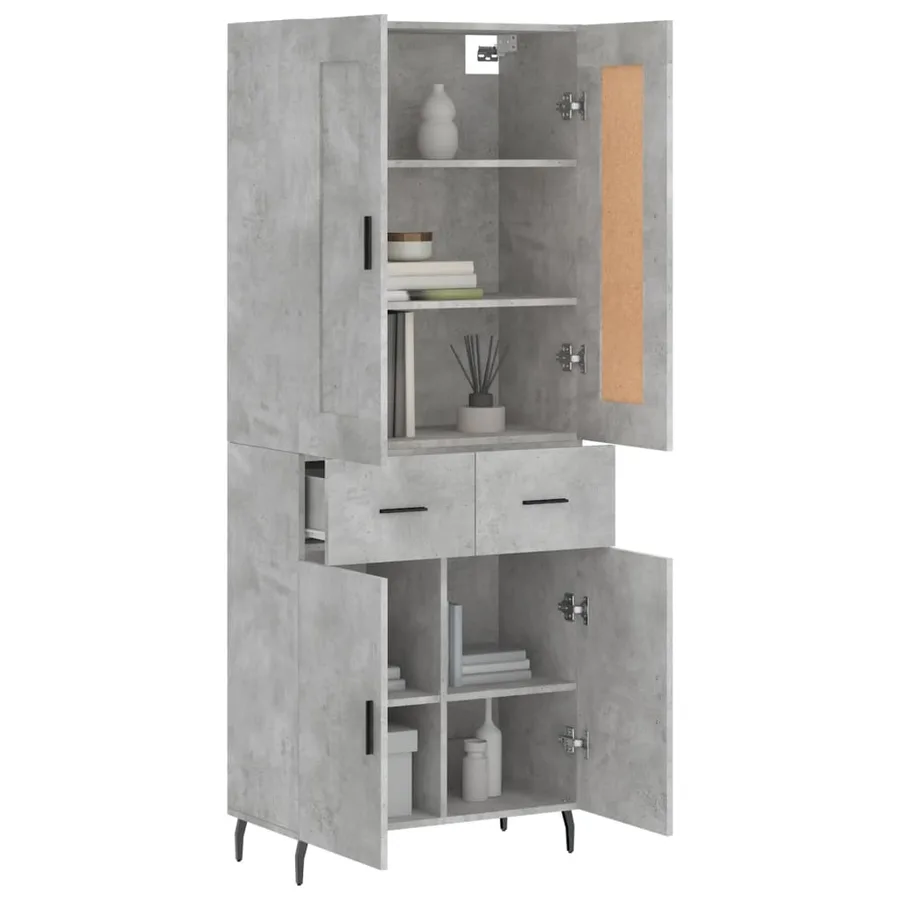 Buffet haut Gris béton 69,5x34x180 cm Bois d'ingénierie - 3