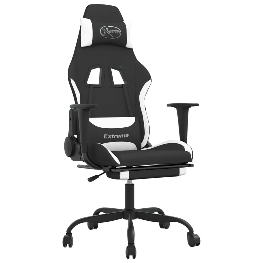 Chaise de jeu avec repose-pied Noir et blanc Tissu - 2