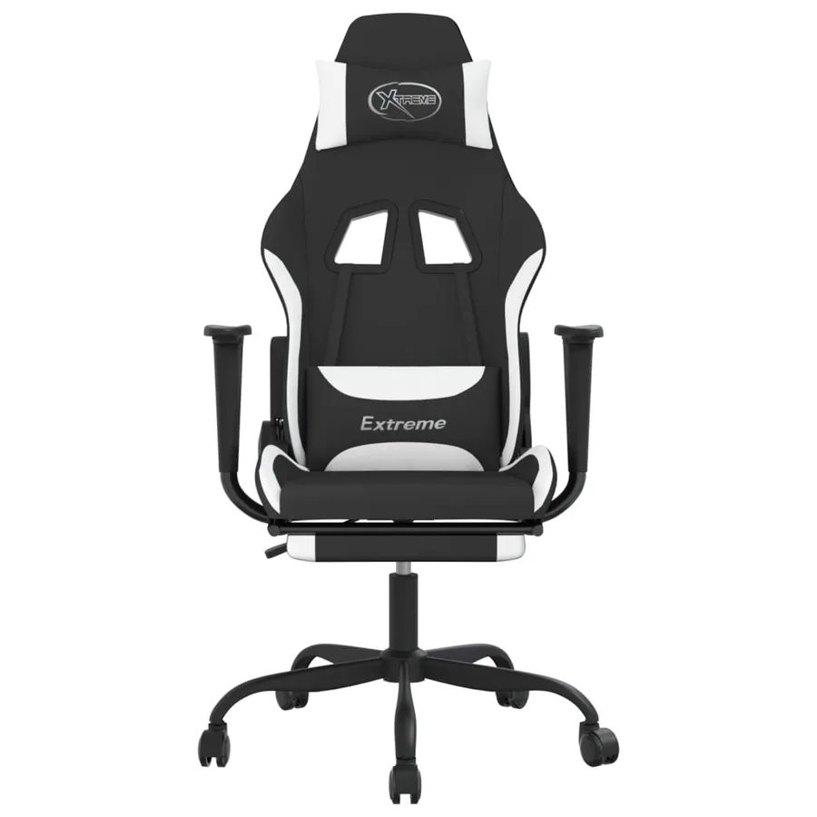 Chaise de jeu avec repose-pied Noir et blanc Tissu - 3