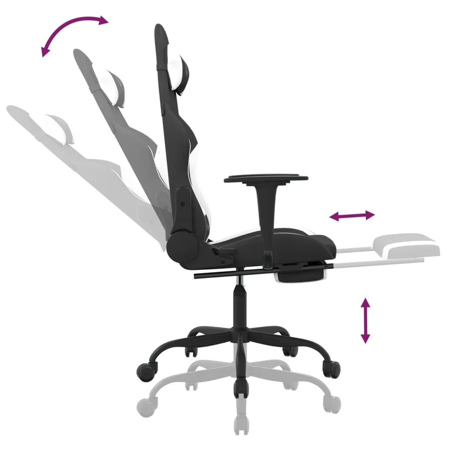 Chaise de jeu avec repose-pied Noir et blanc Tissu - 7