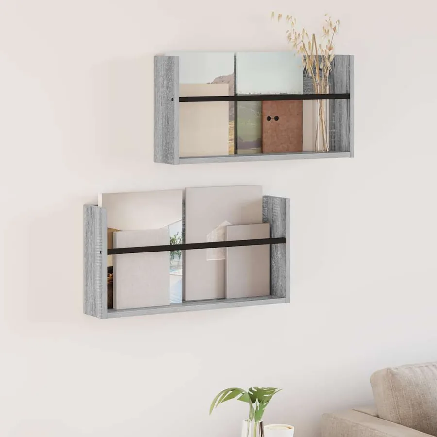 Étagère à magazines 2 pcs Gris Sonoma 60 x 12 x 30 cm