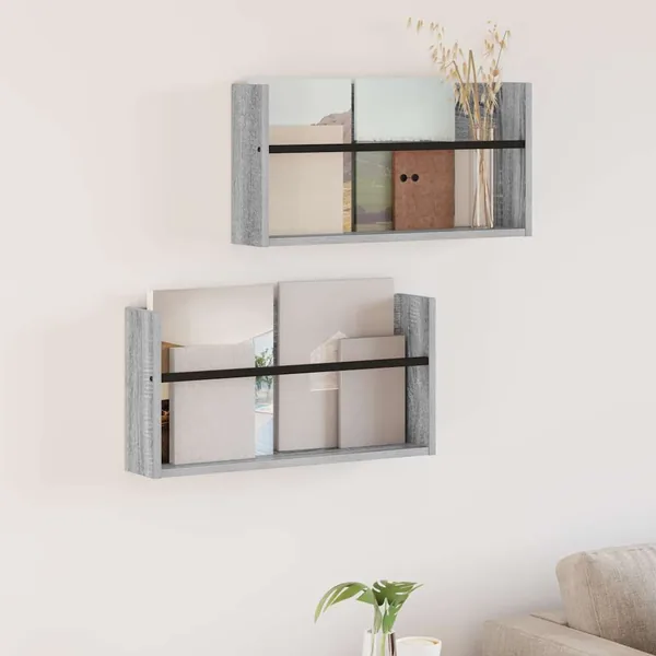 Étagère à magazines 2 pcs Gris Sonoma 60 x 12 x 30 cm