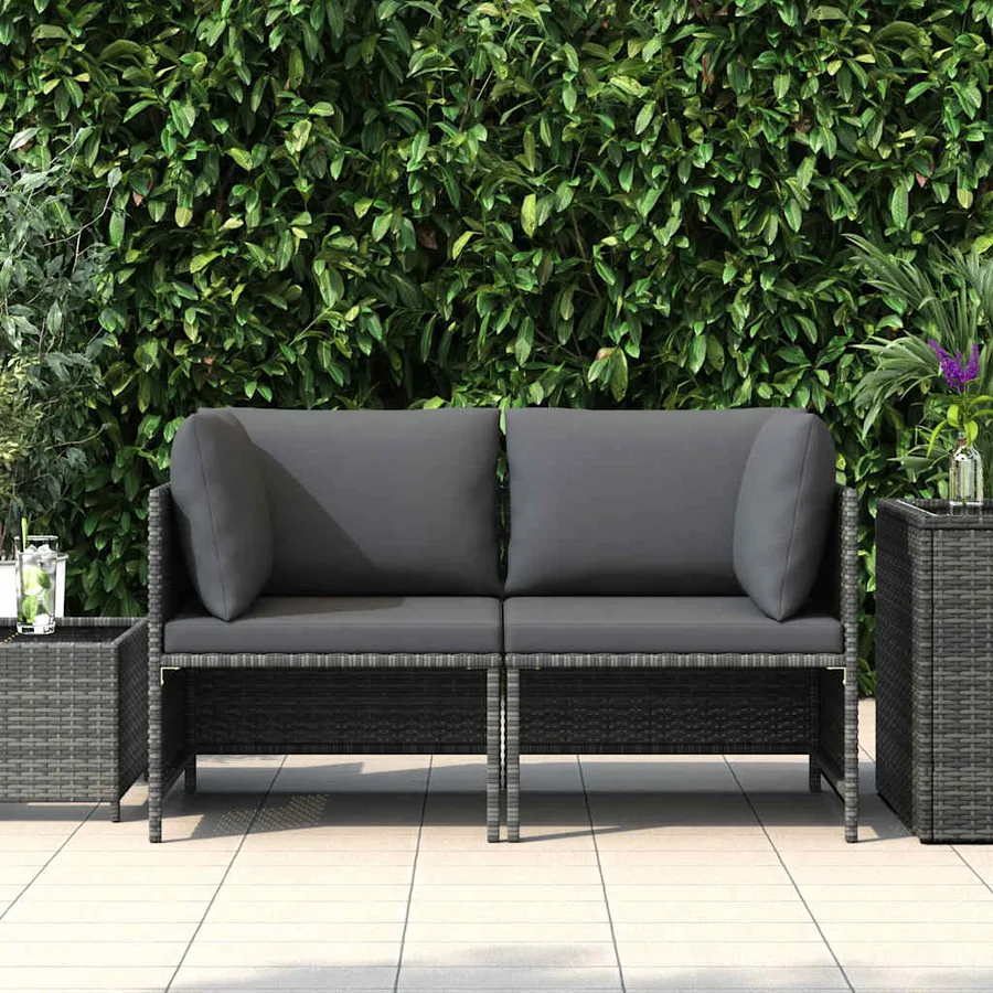 Canapé de jardin à 2 places avec coussins Gris Résine tressée - 3
