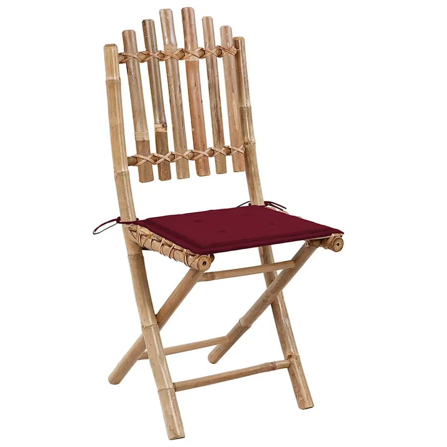 Chaises pliables de jardin lot de 2 avec coussins Bambou - 2