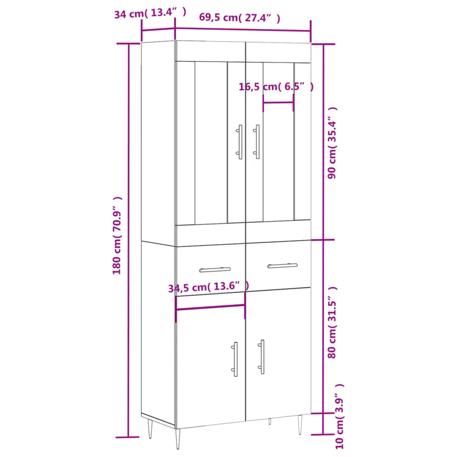 Buffet haut Chêne fumé 69,5x34x180 cm Bois d'ingénierie - 14