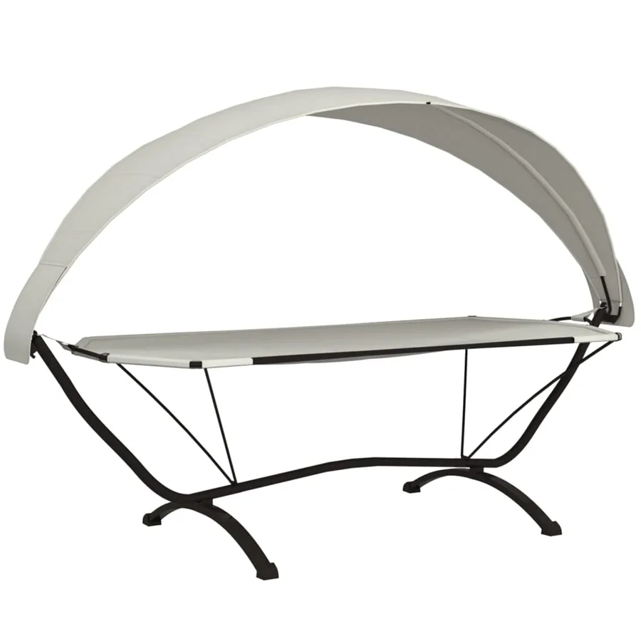Lit de repos d'extérieur et auvent Crème Acier et tissu Oxford - 2