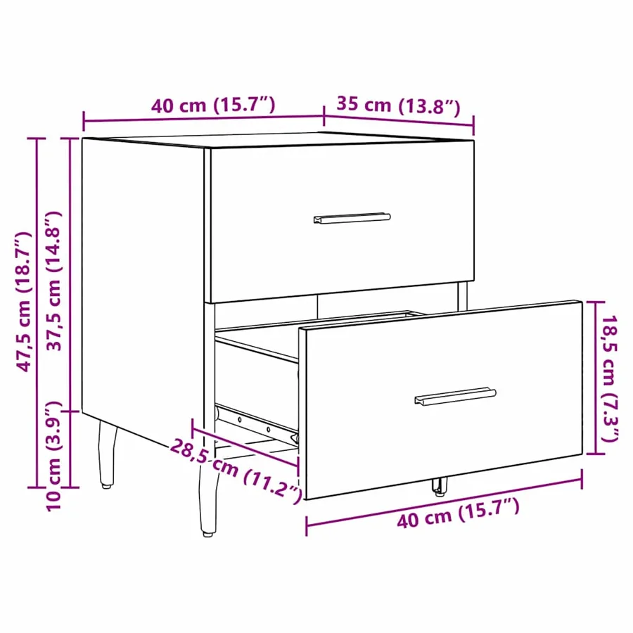 Cabinet de chevet 2 pcs Bois ancien 40 x 35 x 47,5 cm - 13