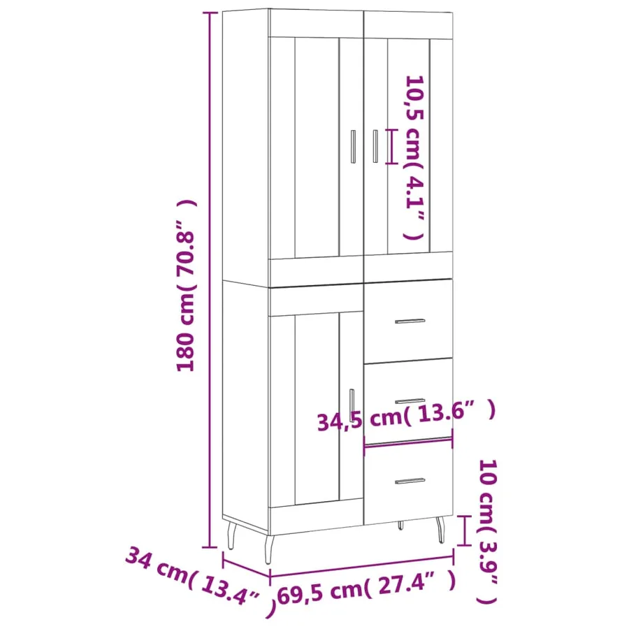 Buffet haut Chêne fumé 69,5x34x180 cm Bois d'ingénierie - 14