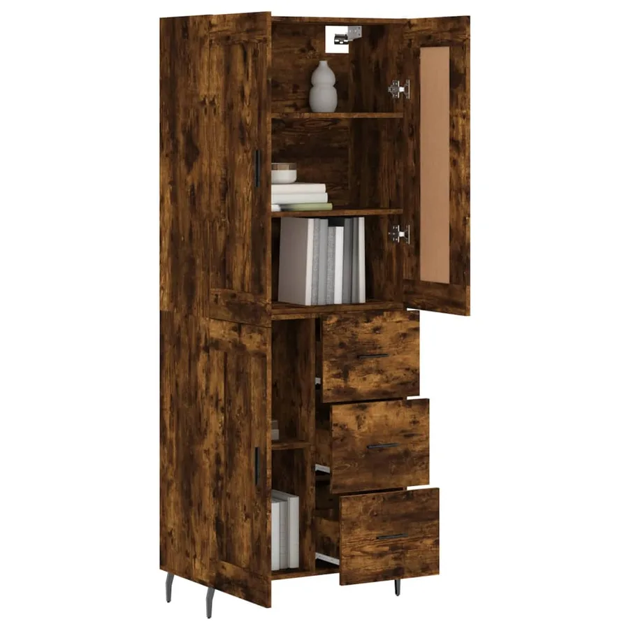 Buffet haut Chêne fumé 69,5x34x180 cm Bois d'ingénierie - 3