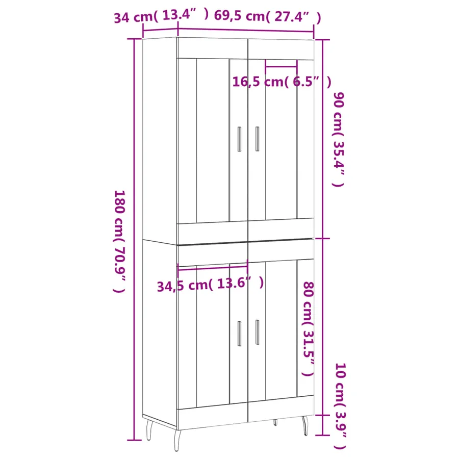 Buffet haut Gris béton 69,5x34x180 cm Bois d'ingénierie - 13