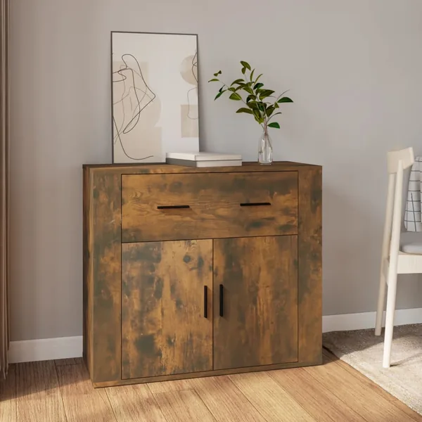 Buffet Chêne fumé 80x33x70 cm Bois d'ingénierie