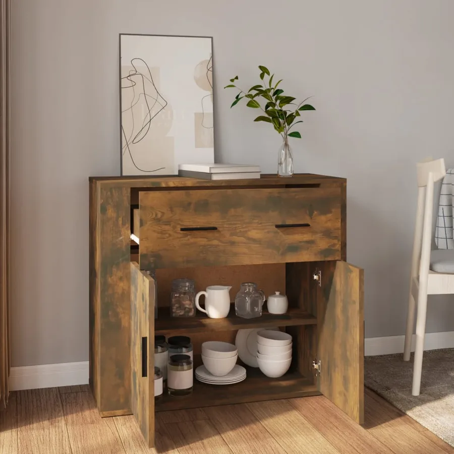 Buffet Chêne fumé 80x33x70 cm Bois d'ingénierie - 6