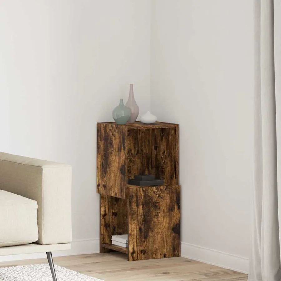 Meuble d'angle Chêne fumé 30,5x30x65cm Bois d'ingénierie