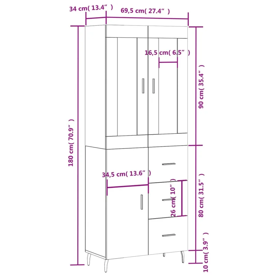 Buffet haut Chêne fumé 69,5x34x180 cm Bois d'ingénierie - 14