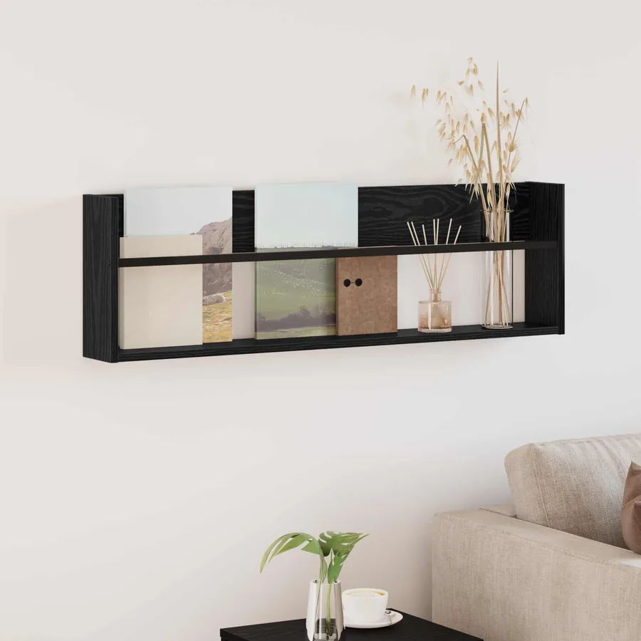 Étagère à magazines avec étagère Chêne noir 100 x 12 x 30 cm