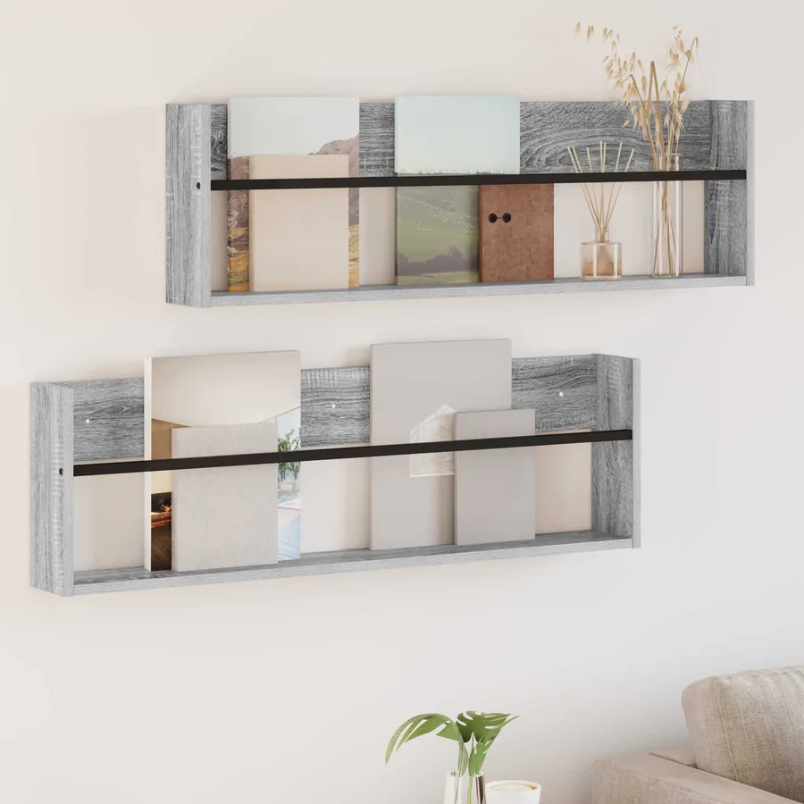 Étagère à magazines 2 pcs Gris Sonoma 100 x 12 x 30 cm