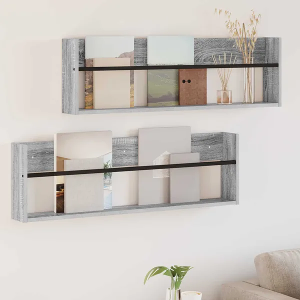 Étagère à magazines 2 pcs Gris Sonoma 100 x 12 x 30 cm