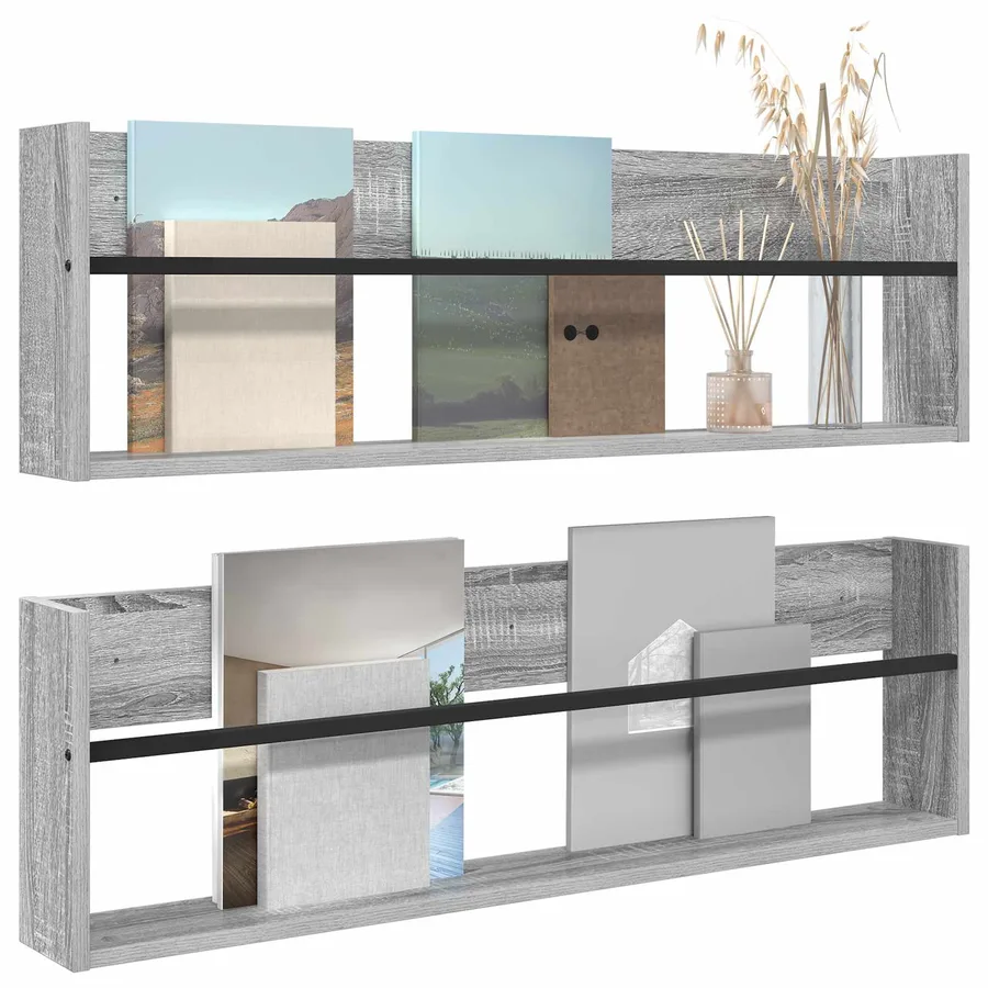 Étagère à magazines 2 pcs Gris Sonoma 100 x 12 x 30 cm - 3