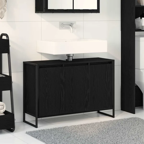 Cabinet de salle de bain avec porte Chêne noir 90 x 30 x 60 cm