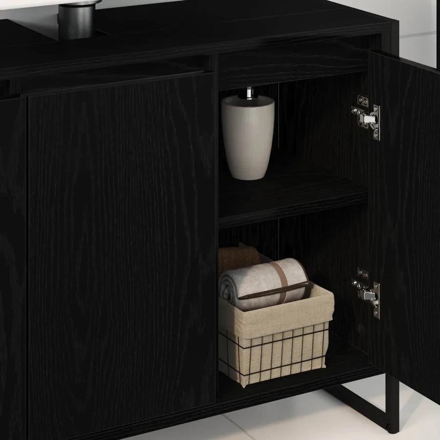 Cabinet de salle de bain avec porte Chêne noir 90 x 30 x 60 cm - 4