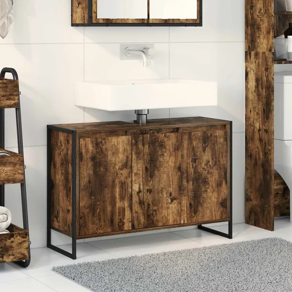 Cabinet de salle de bain avec porte Chêne Fumé 90 x 30 x 60 cm